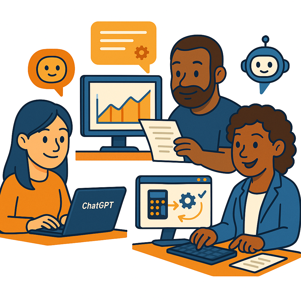 Team working with AI tools and analytics